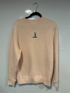 Palm Springs Crewneck Sweater in‎ Light Peach with Cactus Embroidery